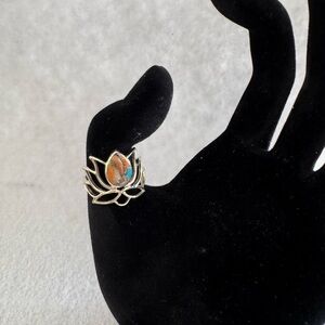 Silver Lotus Ring with Multicolor Stone